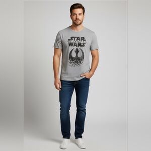 Delta Gray Star Wars The Last Jedi Short Sleeve Crewneck Graphic T-Shirt Sz XL